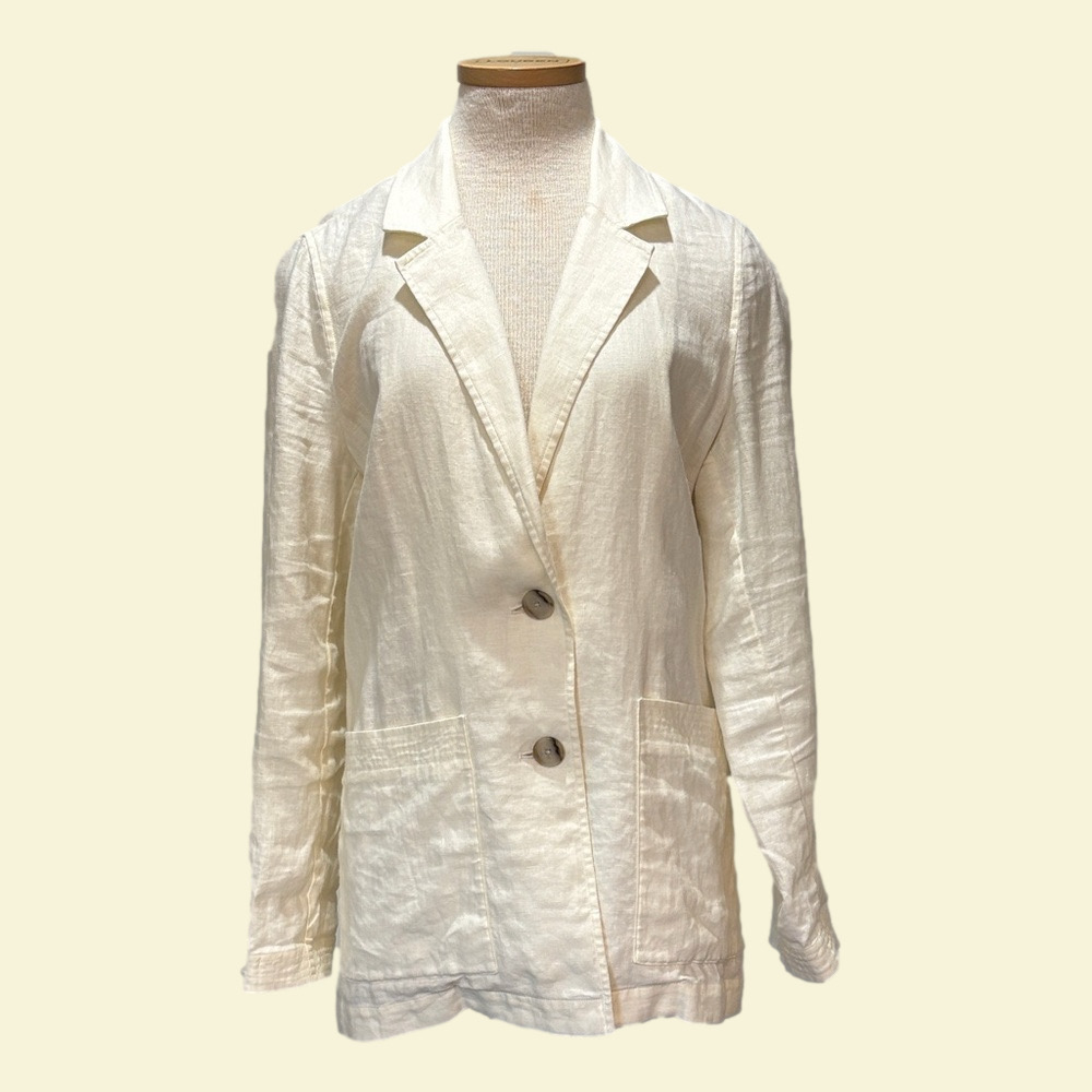 Madewell sz L light cream colored butter yellow 100% linen blazer